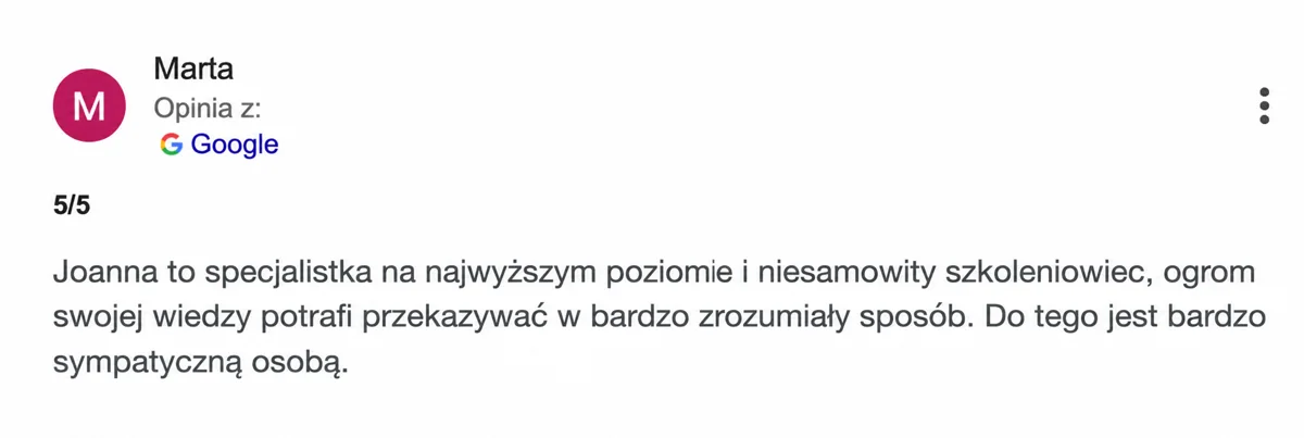 Opinia o szkoleniu lub zabiegu u Joanny Kopery