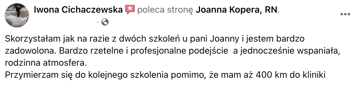Opinia o szkoleniu lub zabiegu u Joanny Kopery